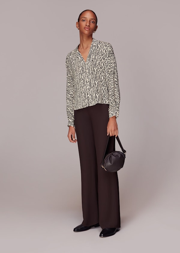 Black Wiggle Print Silk Shirt